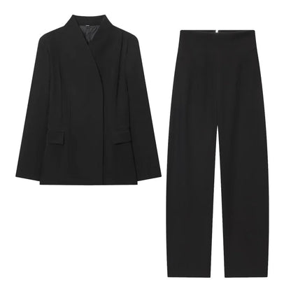 Three-dimensional cut high collar slim suit jacket  Set