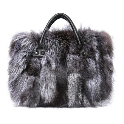 Real Fox Fur Large Size Plush Crossbody Luxury Handbags Fluffy Tote Bag