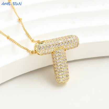 26 Letter Copper Zircon Bubble Initial Chunky Necklace