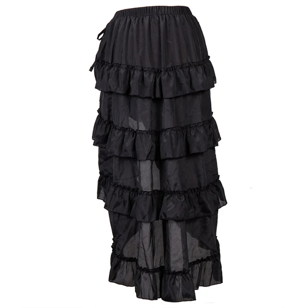 Gothic Long Sexy High-Low Ruffles Corset Skirts