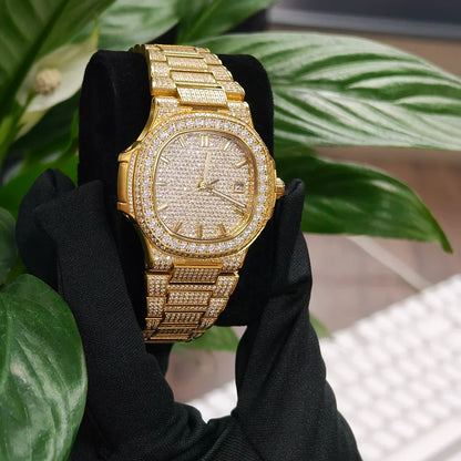 Luxury Diamond Sapphire Glass Steel Mechanical Movement  Wristwatch