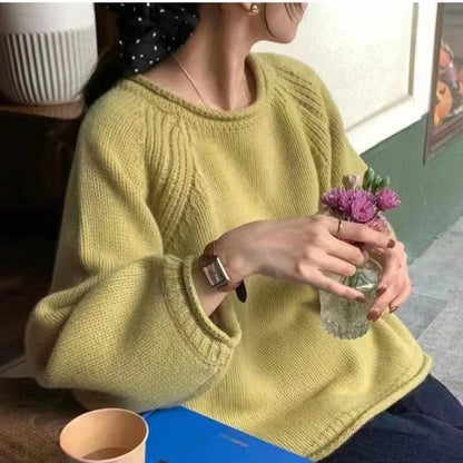 Casual O-Neck Loose Knitted Base Top Long Sleeved Jumper Pullover Sweater
