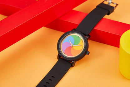 Rainbow rotating dial silicone strap watch