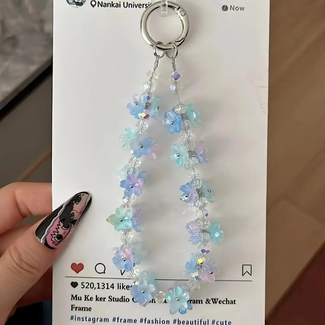 Gradient Crystal Flower Mobile Phone Chain Anti Loss Wrist Strap