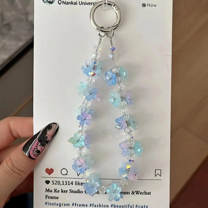 Gradient Crystal Flower Mobile Phone Chain Anti Loss Wrist Strap