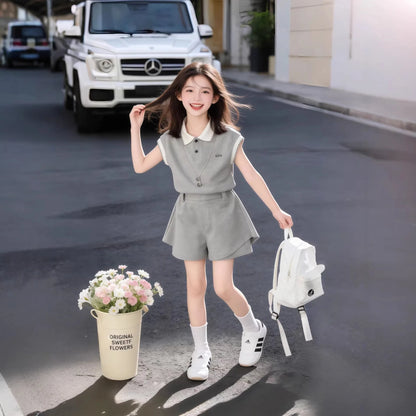Thin Polo Shirt Shorts Two Piece Set