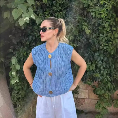 Korean Crop Sweater Vest Solid Loose Casual Sweater Vest