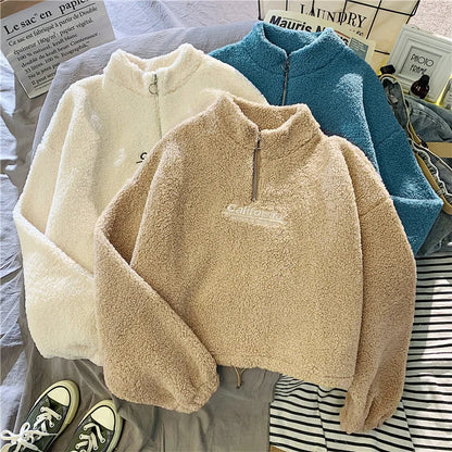 Stand Neck Fleece Long Sleeve Sweatshirt