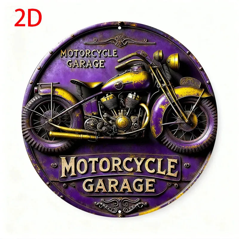 2D Vintage Round Aluminum Motorcycle Rustic Metal
