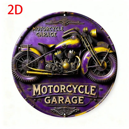 2D Vintage Round Aluminum Motorcycle Rustic Metal