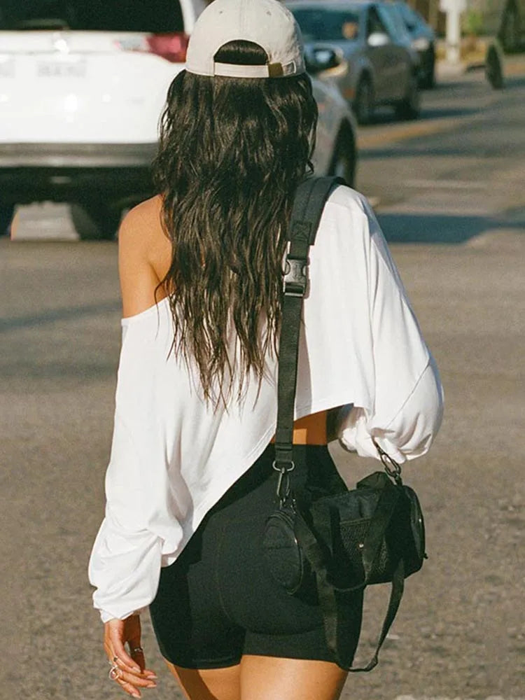 Streetwear Off-shoulder Long Sleeve Loose T Shirts