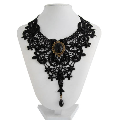 Vintage Gem Black Lace Bead Necklace