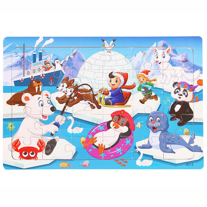 30 Pieces Wooden Jigsaw Puzzle Kids Cartoon Animal Puzzles Toys