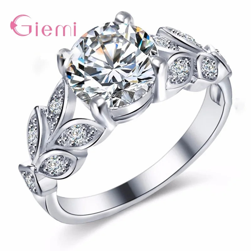 925 Sterling Silver Vine Leaf Cubic Zircon Ring