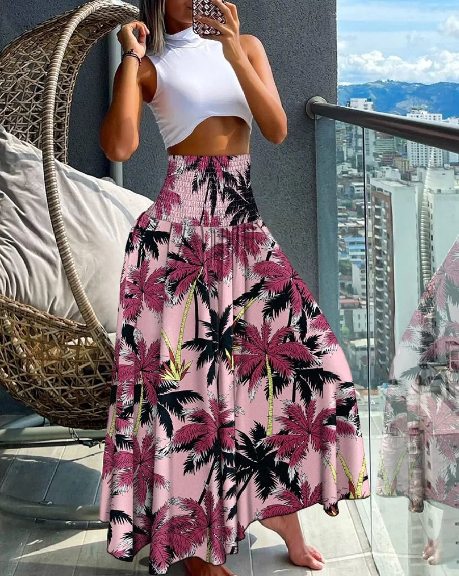 High Waist Long Bohemian Geometric Maxi Skirt S