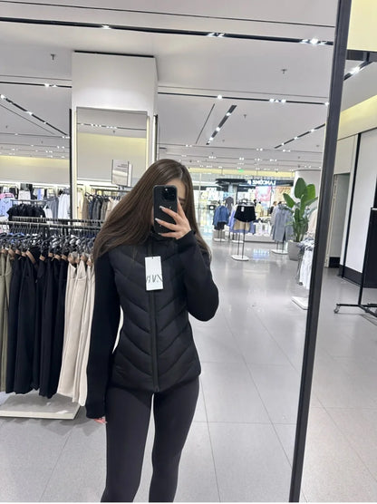 Elegant long sleeve standing collar hooded cotton sport coat