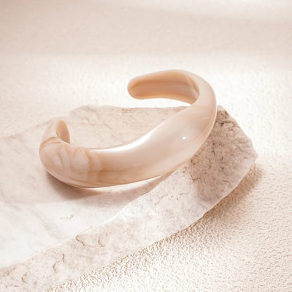 Vintage Smudging Beige Coffee Acrylic Cuff Wide Resin Bracelet