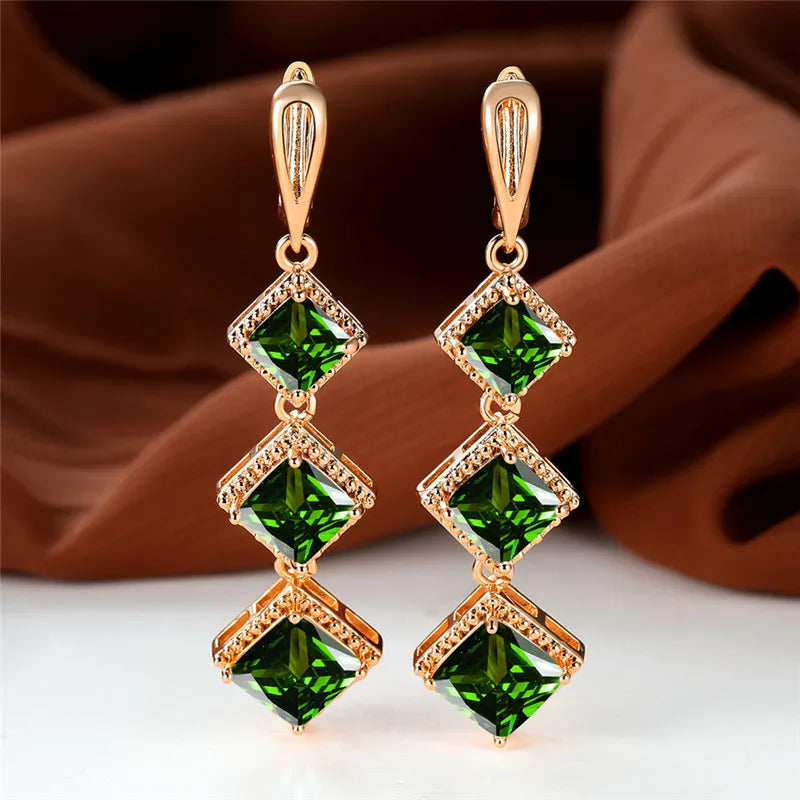 Rose Gold Birthstone Clip Blue Zircon Stone Earrings
