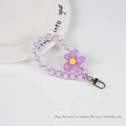 Colored Bead Petal Lanyard for IPhone Anti-Lost Bracelet Case Wrist Strap