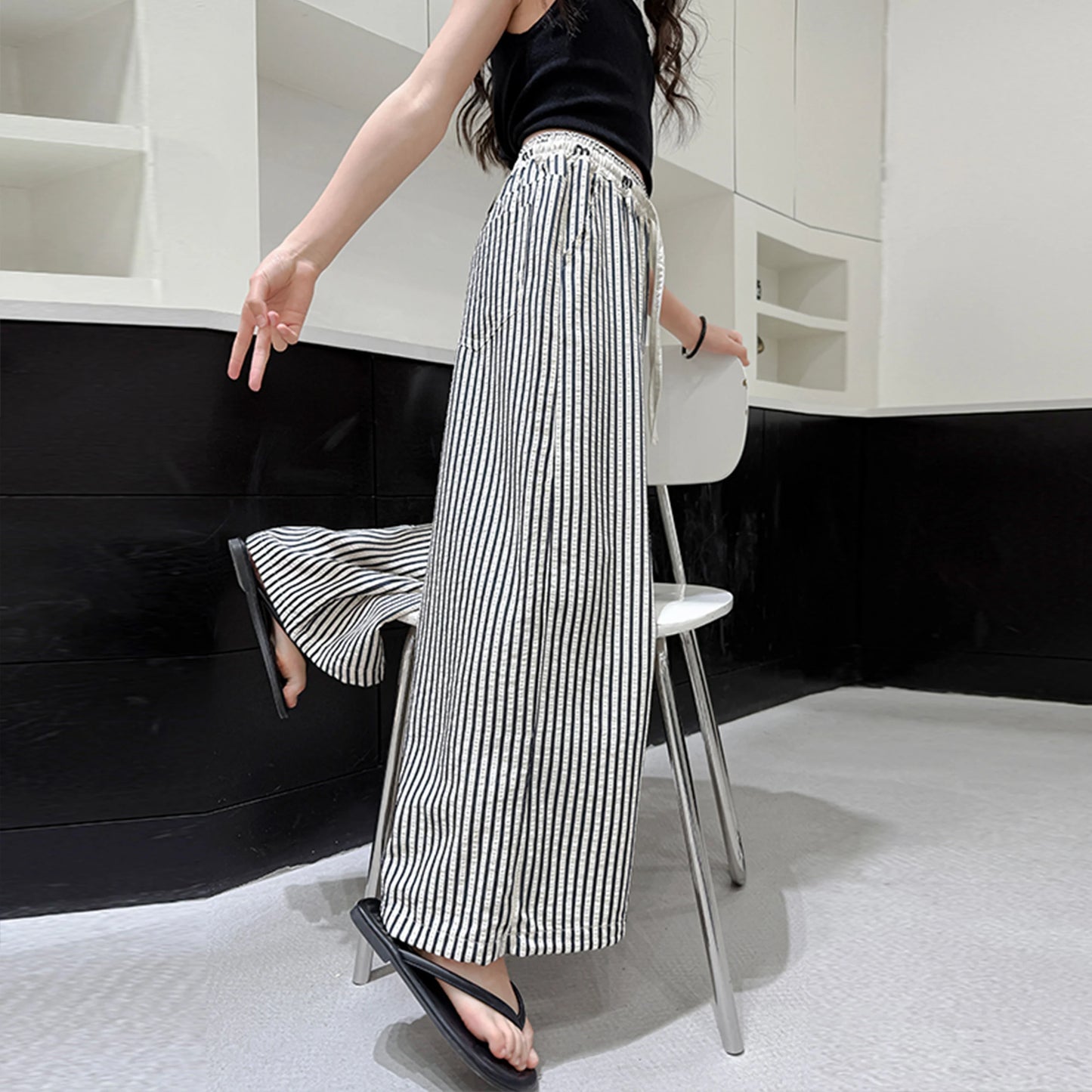 Girls casual striped wide-leg pants