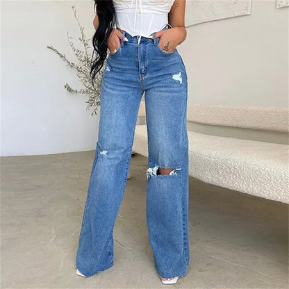Knee Broken Holes Trend Straight Jeans