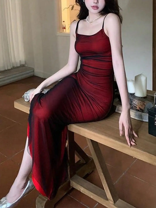 Elegant Red off Shoulder Sleeveless Slim fit Long Dress