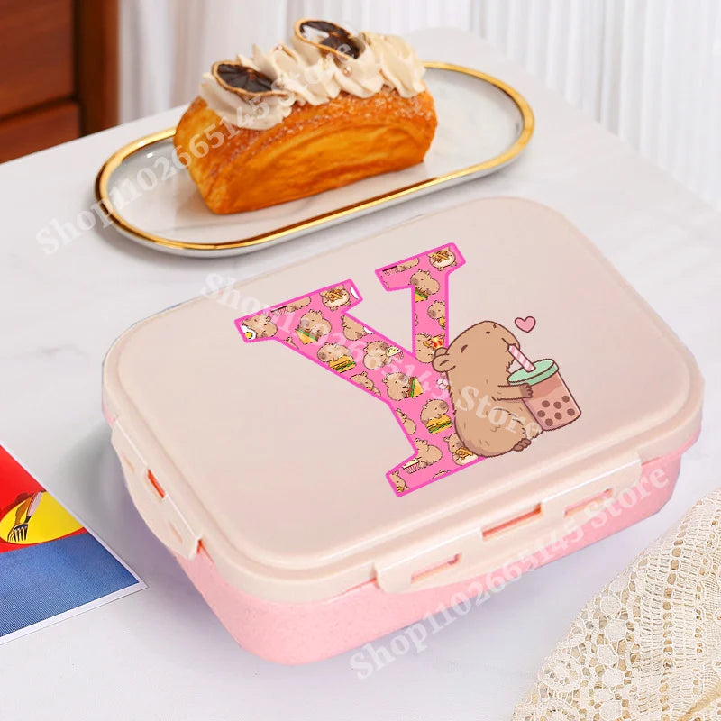 Capybara Cute Lunch Box Girls Capibara Letter A-Z Bento Box