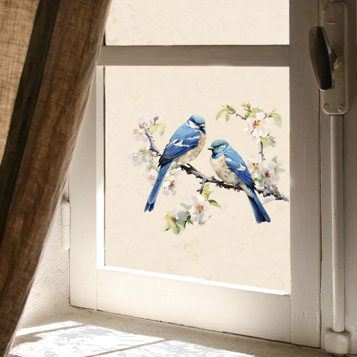 1PC Blue tree branches birds glass display windows door stickers wall stickers
