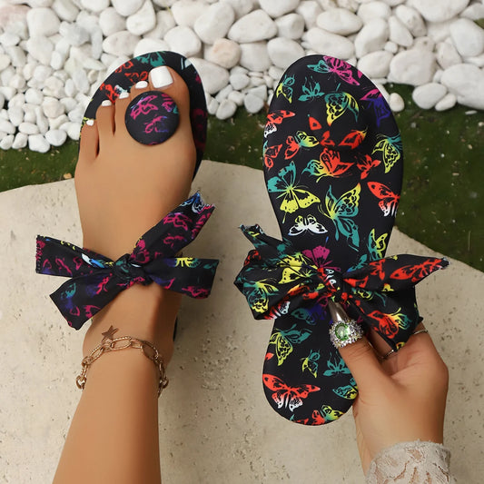 Bow Flat Toe-Post Slippers