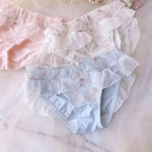 Milk Silk Smooth Soft Flower Embroidery Luxury Advanced Ruffles Underwear