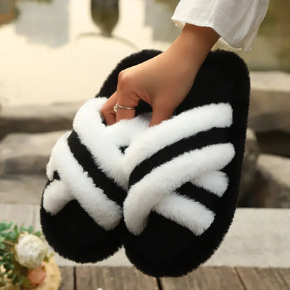 Furry Home Fluffy Light Cross Flip Flops Soft Slippers