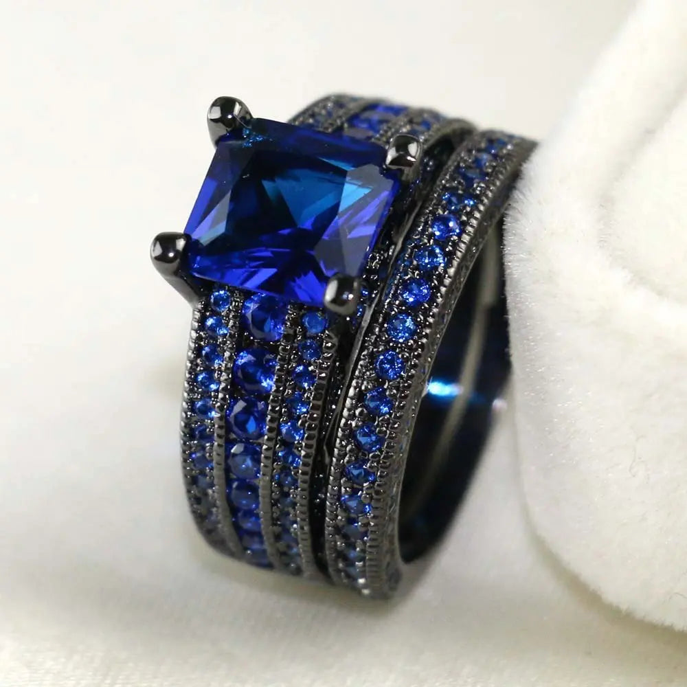 Charm Couple Romantic Heart Rhinestones CZ Rings Set