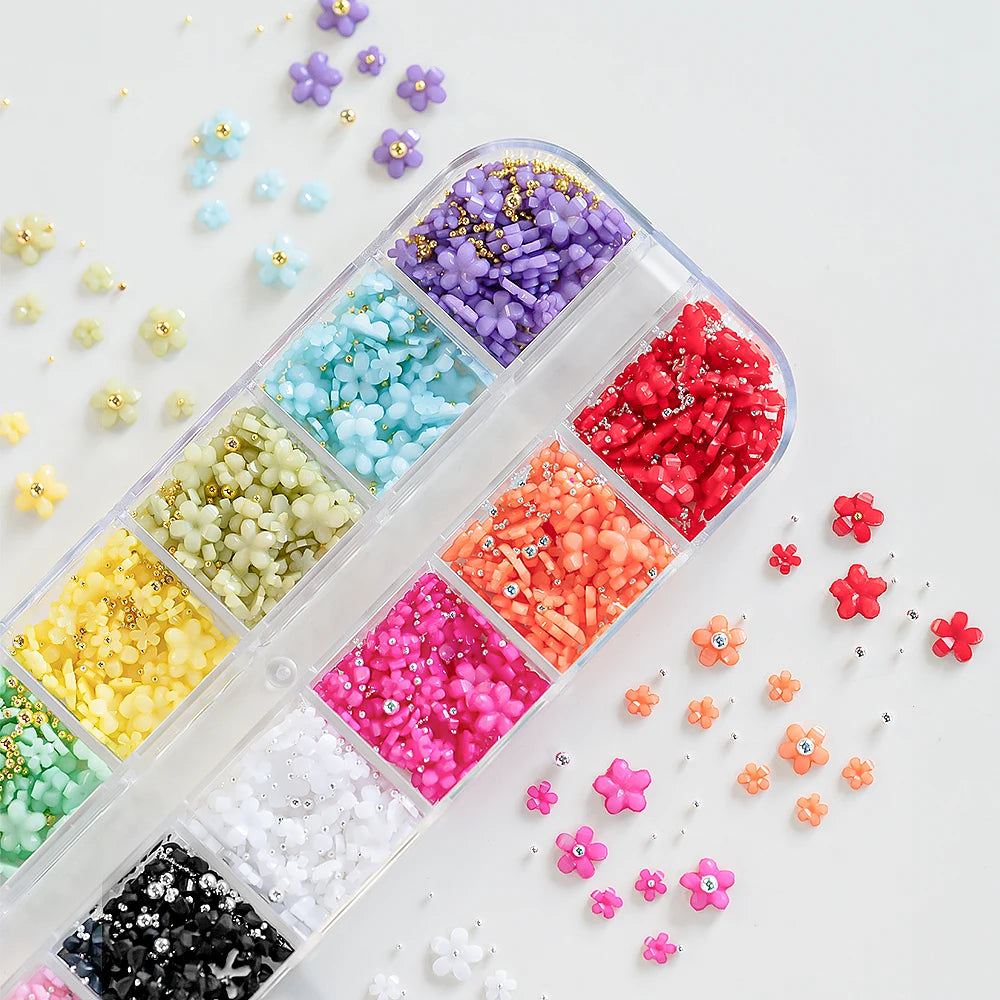 12/15Grids Acrylic Flower Nail Charms Mix Colors Set