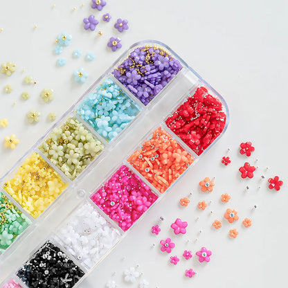 12/15Grids Acrylic Flower Nail Charms Mix Colors Set