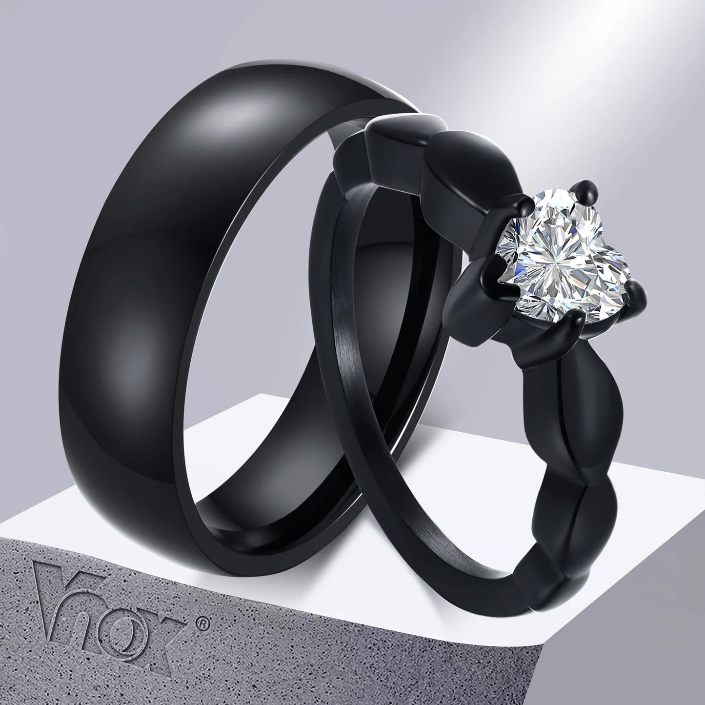 Romantic Heart CZ Stone Couple Rings