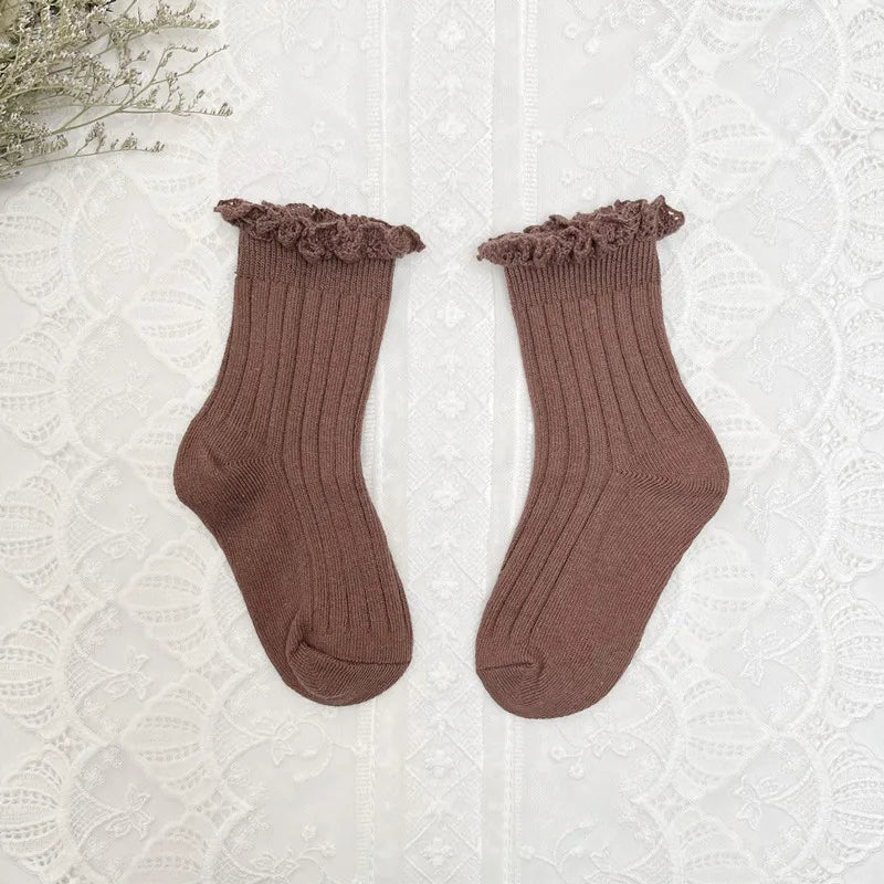 Ruffle Knee High Socks Baby Girls Toddlers Long Soft Cotton Sock 0-8Years