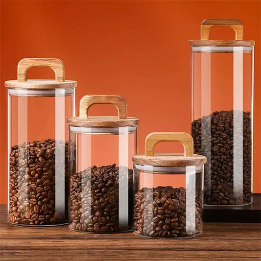 Clear Glass Jar with Bamboo Lid Sealed Canister Food Storage Container