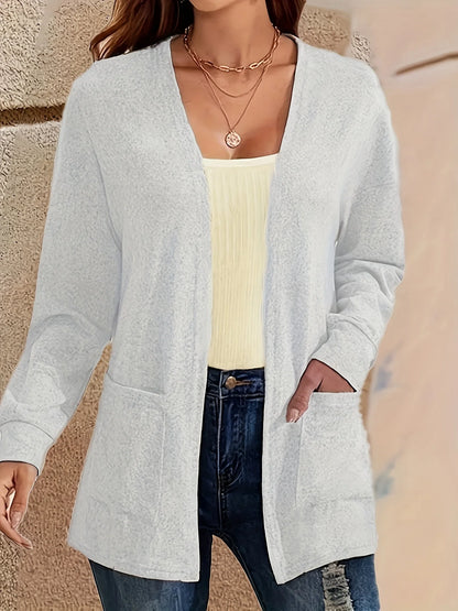 Autumn chic casual solid color pocket thin plus size jacket cardigan
