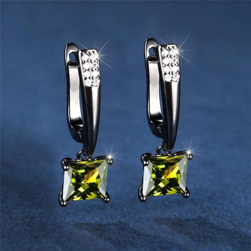 Geometric Crystal Antique Black Zircon Square Stone Earrings