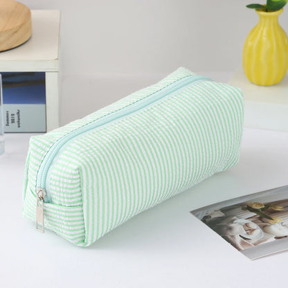 Cute Striped Canvas Pencil Case Small Travel Pouch with Zipper