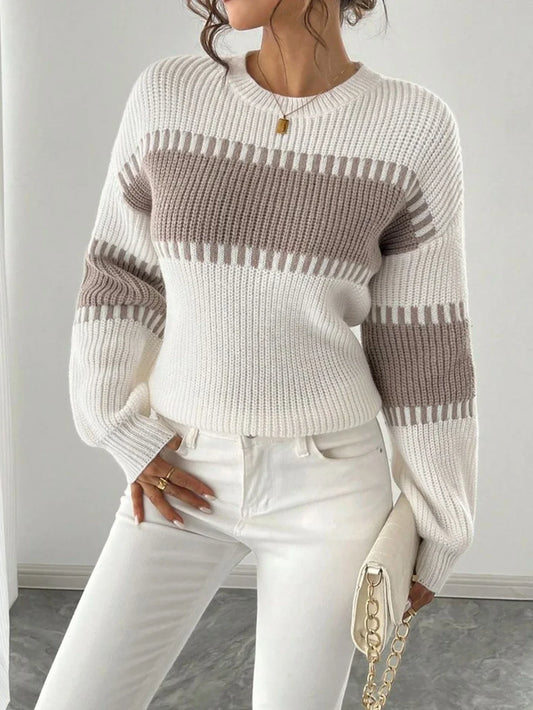 Niche Knit Cardigan Lazy Style Khaki Straight-Cut Round-Neck Pullover