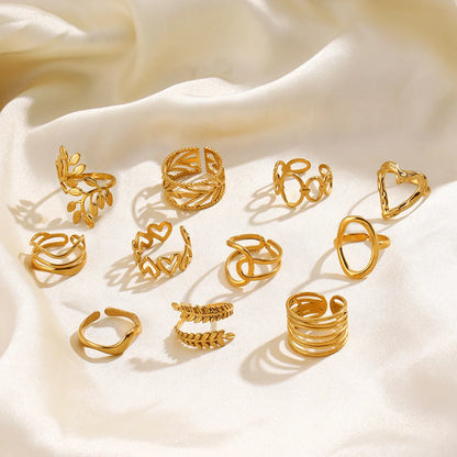 Gold Stainless Steel Heart Metal Hollow Waterproof Rings