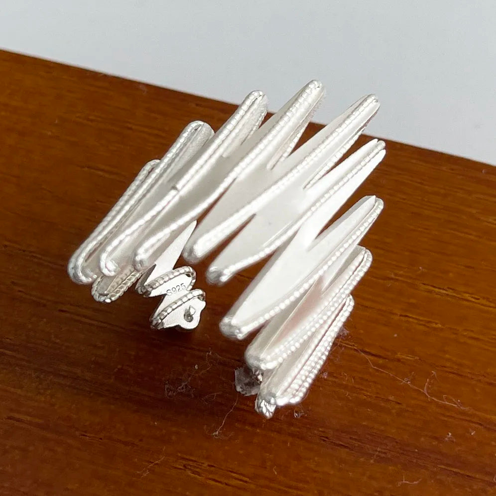 925 Sterling Silver Geometric Wide Sparkling Ring