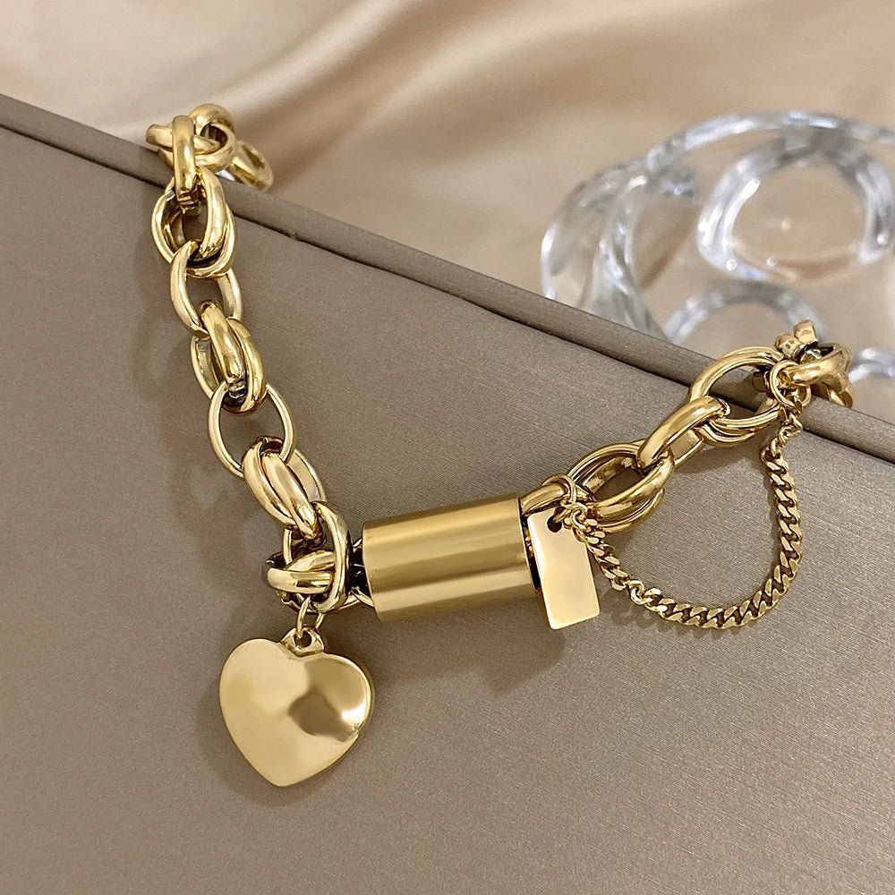 DANA Heart Lock Stainless Steel Charm Bracelet