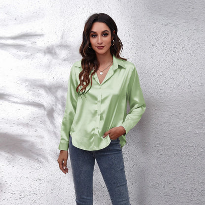Solid Satin Shirt Long Sleeve Shirt