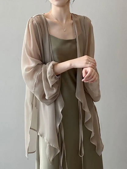 Loose Long Sleeve Open Stitch Korean Chiffon blouse