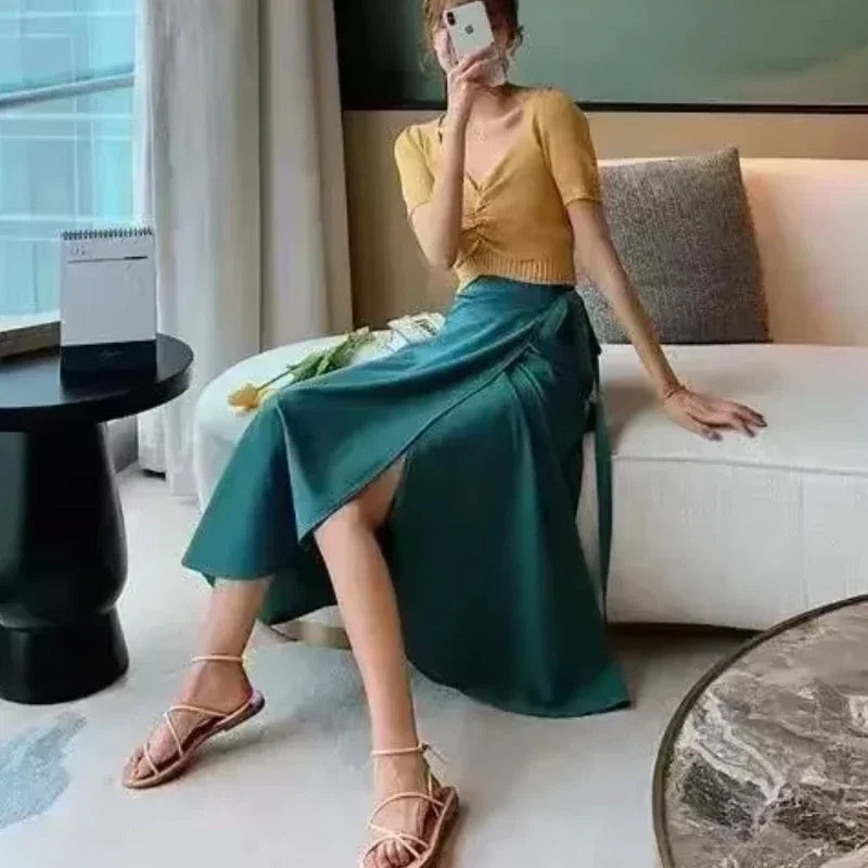 High Waist Wrap Maxi Boho Long Skirt