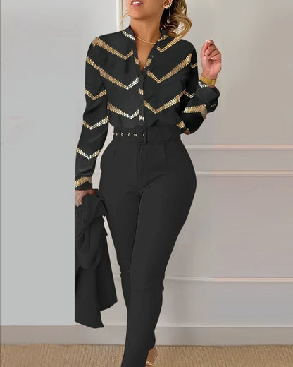 Long Sleeve Shirt Pants Two Piece Sets