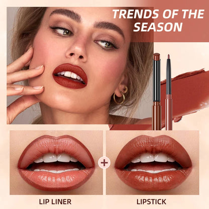 2pcs Lipstick Lipliner Matte Nude Lip Liner Pencil Waterproof Set