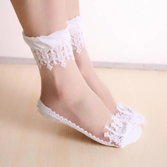 Sexy Fishnet Lace Ruffle Soft Silky Socks
